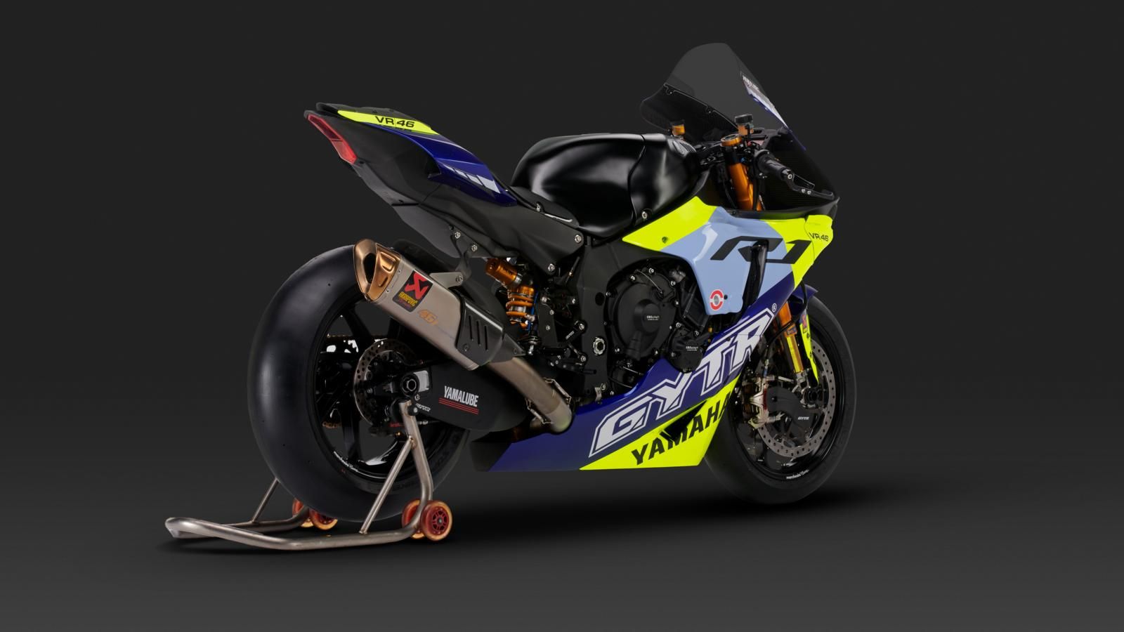 R1 GYTR VR46 static right side rear three quarter