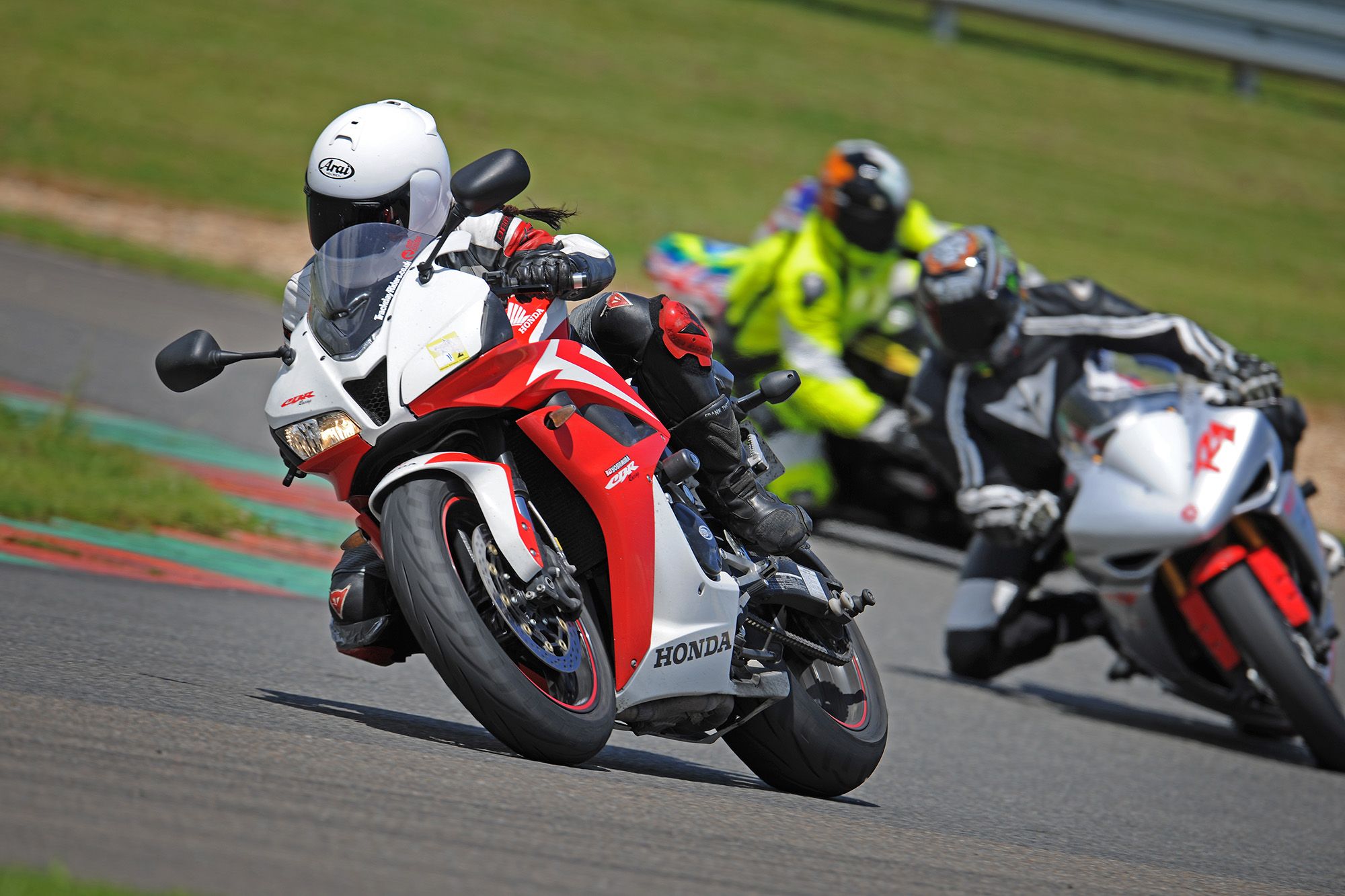 Polly Lee on her Honda CBR at a trackday