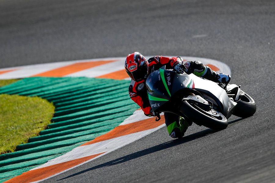 Alan Dowds riding the MotoE bike at Valencia