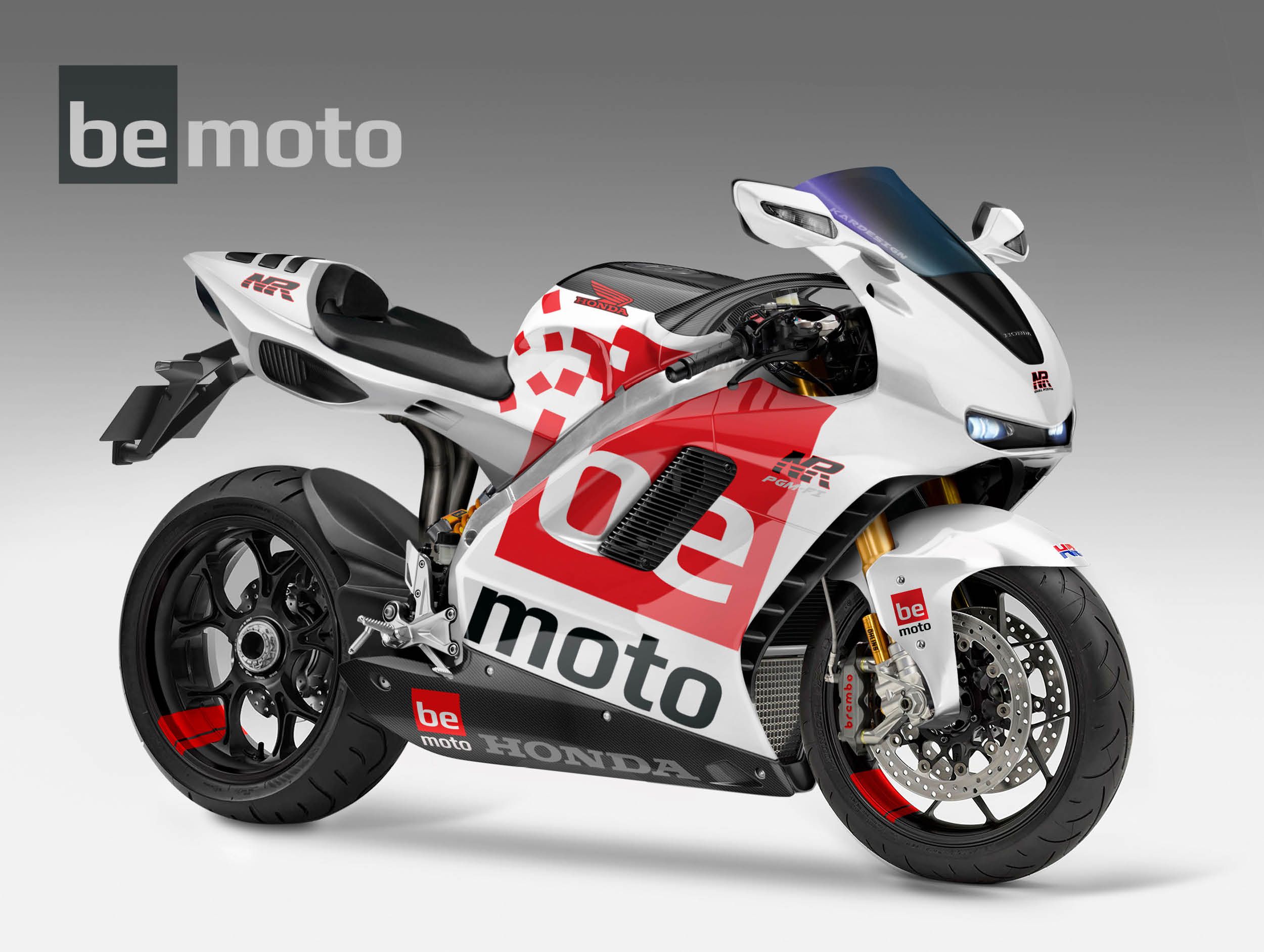 BeMoto NR750 NR1000 Concept Bike in White with BeMoto logo decals