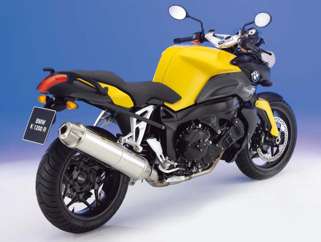 BMW K1200 R right side static rear three quarter yellow