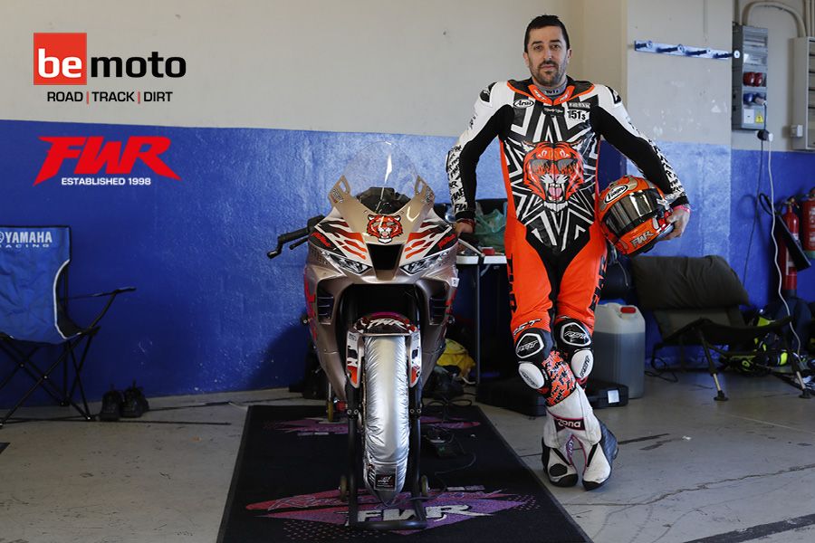 Bob Collins standing next to his FWR Fireblade race bike