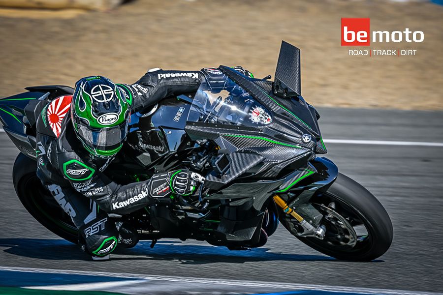 Bob Collins riding a Ninja H2R Race Bike on Track