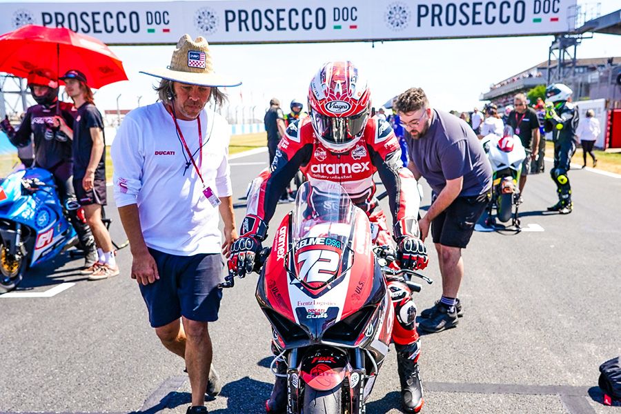 Bob Collins on Ducati Motorcycle at race track start line