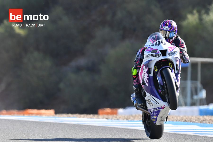 Bob Collins Wheelie on track riding Honda Fireblade