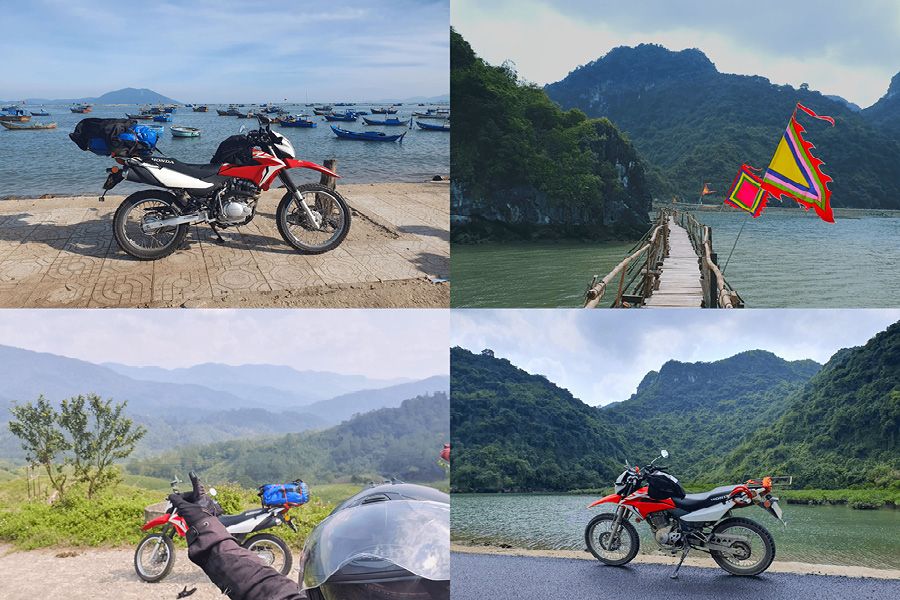 Costal Views of Vietnam with Red Honda Motorbike in Forefront