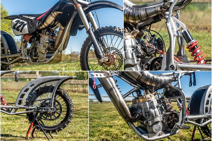 Close up shots of Custom CR1000 2-stroke dirt bike