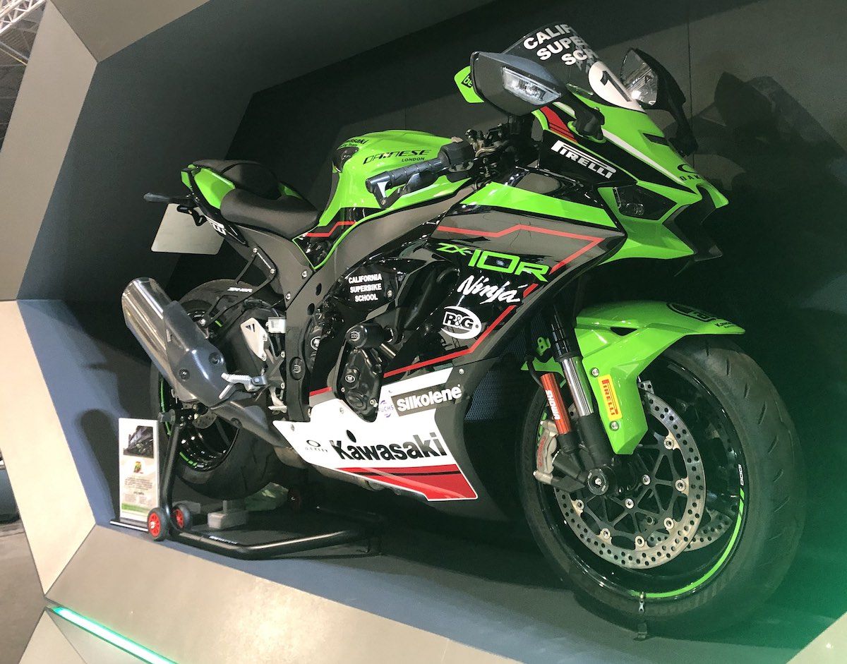 California Superbike School Kawasaki ZX-10R on display at Motorcycle Live 2021