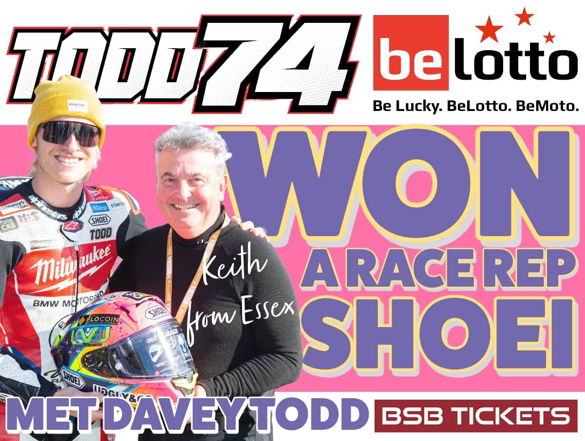 Keith from Essex receiving his BeLotto prize at Brands Hatch BSB from Davey Todd