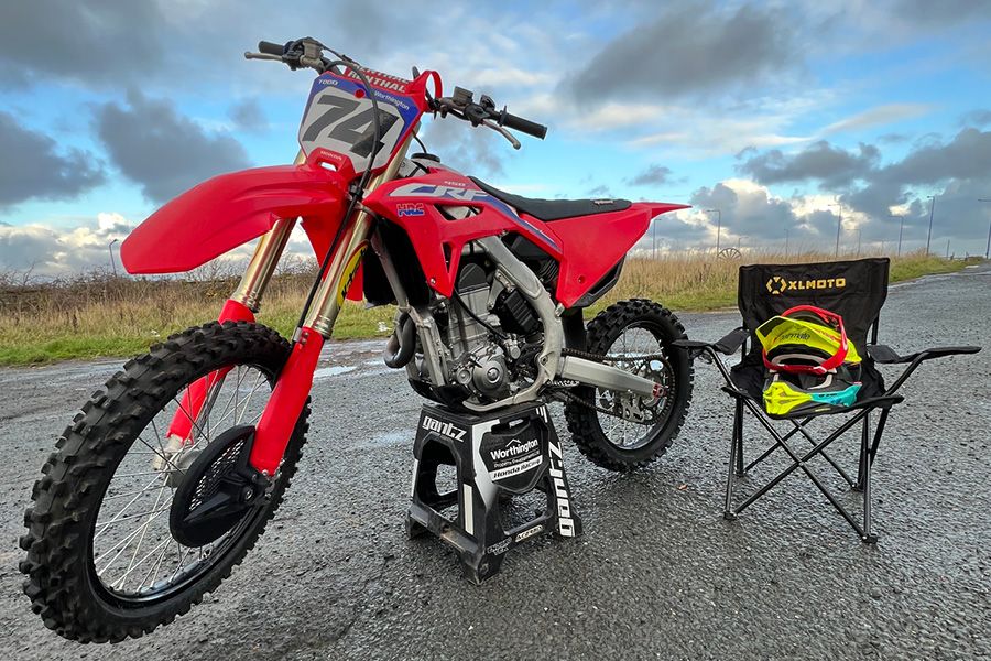 Davey Todd CRF450 dirt bike on its paddock stand