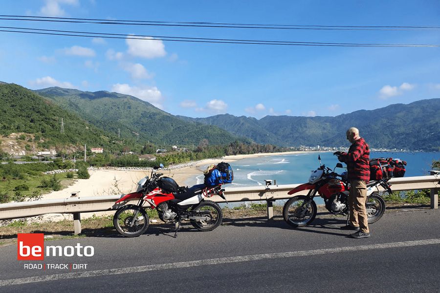 Red Honda Motorcycles overlooking Nha Trang Shore Line