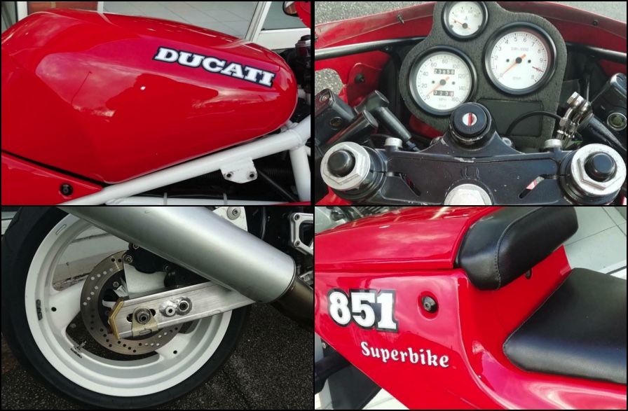 Ducati 851 red details tank clocks swingarm