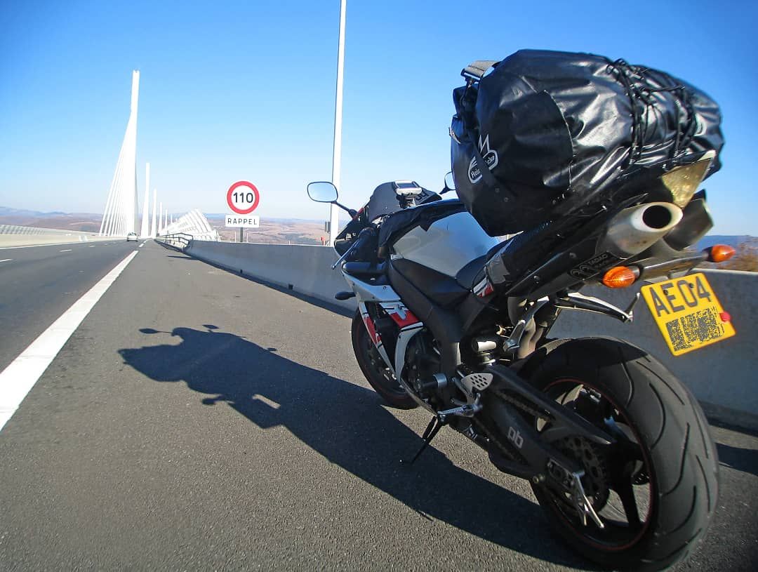 Motorcycle touring in France loaded with luggage