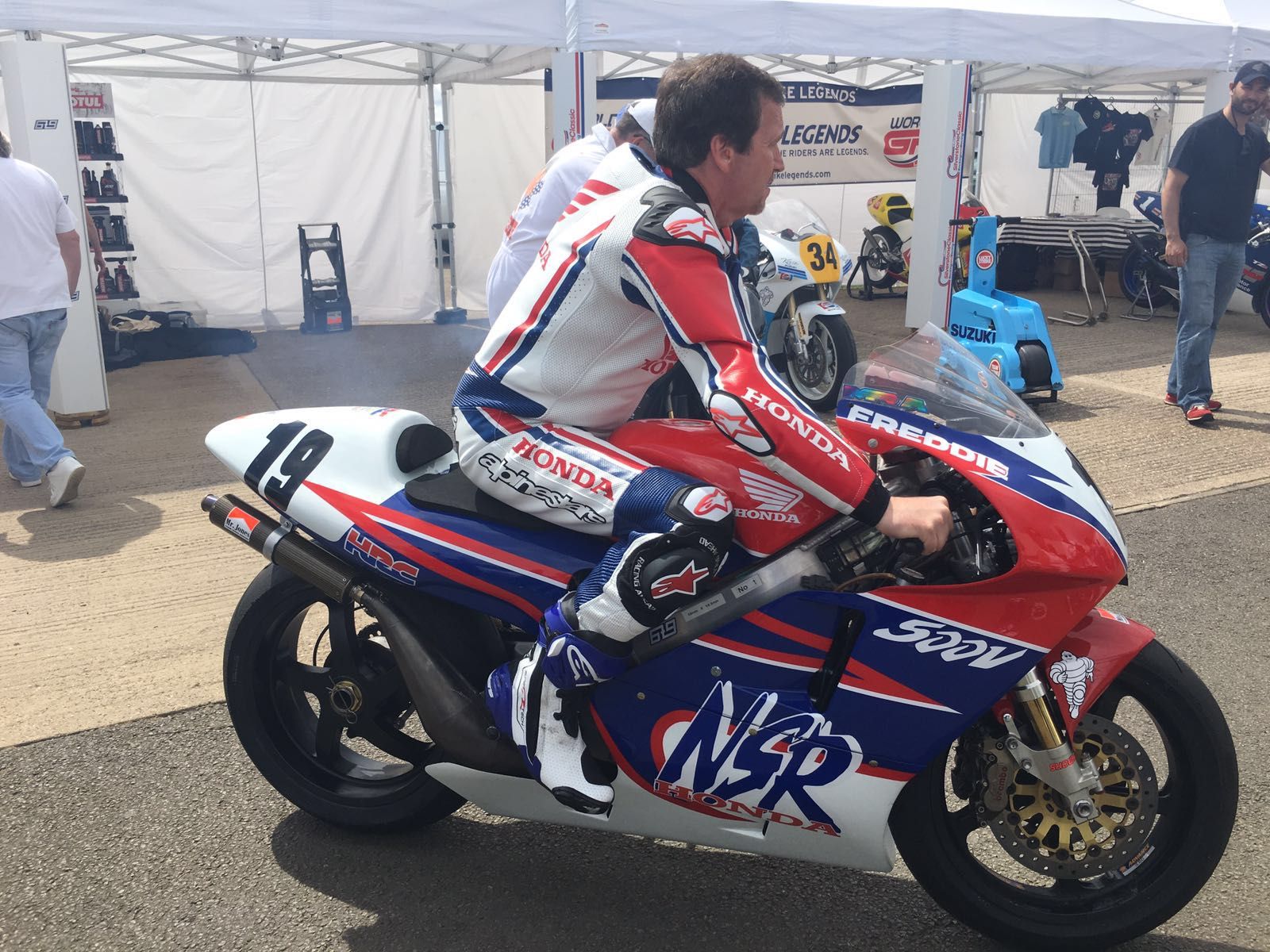 Freddie Spencer on his NSR race bike