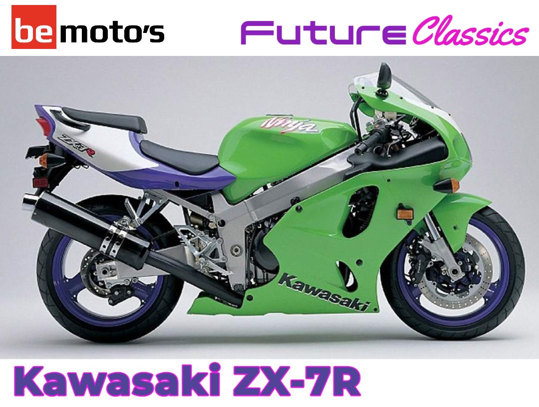 Future Classic Kawasaki ZX-7R 1996 side on static green purple