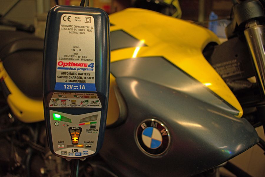 OptiMate 4 motorcycle smart charger on BMW 