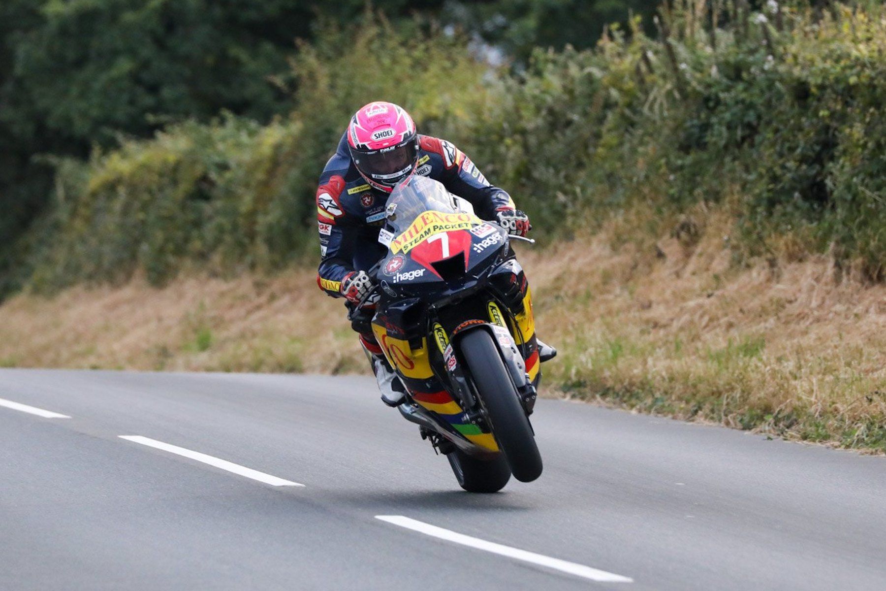 Padgets superbike at Armoy with front wheel in the air