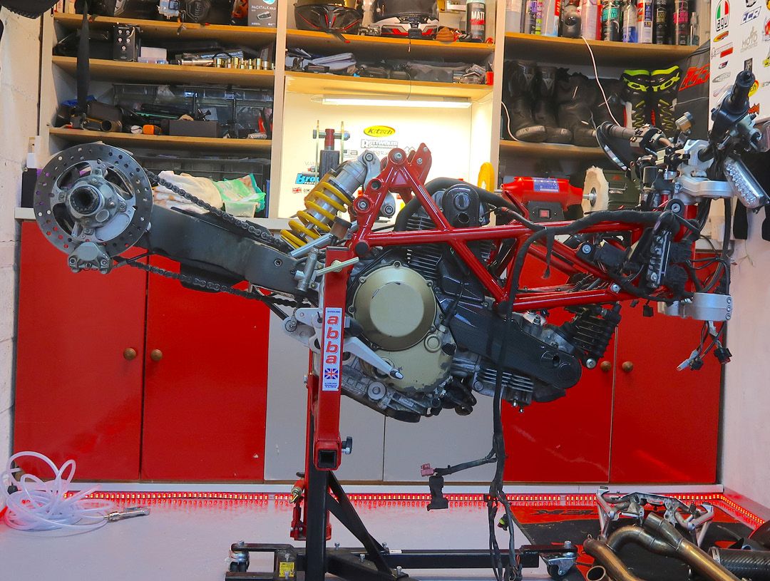 Ducati Hypermotard 1100 stripped on Abba workshop stand