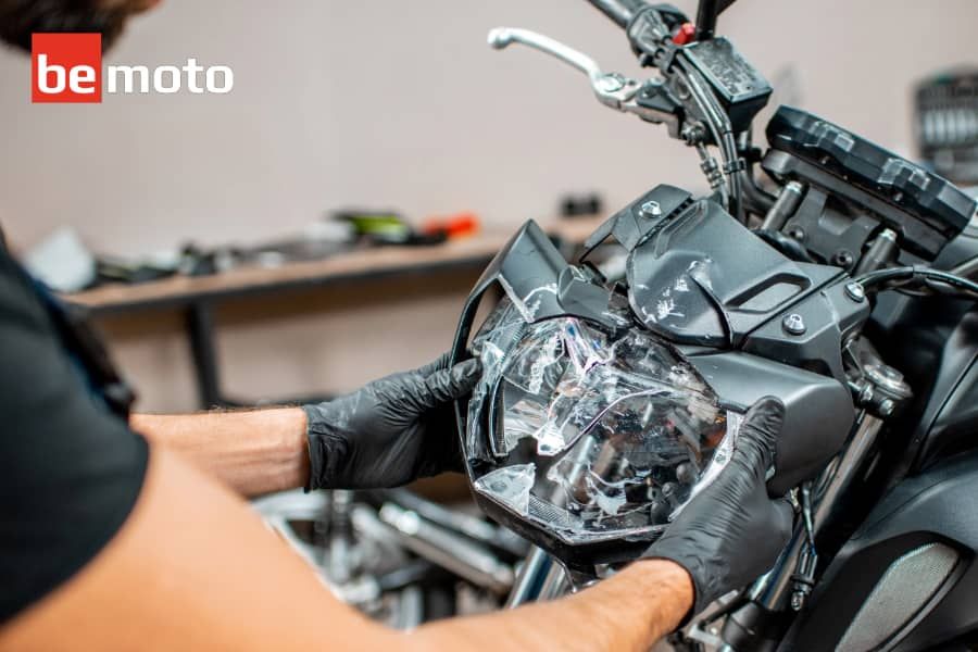 BeMoto insurance repair on a motorcycle headlight after an accident