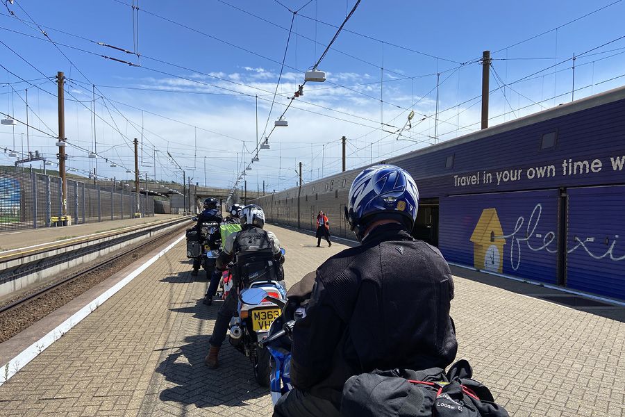 BeMoto Motorcycle Touring Insurance Team Boarding Eurotunnel