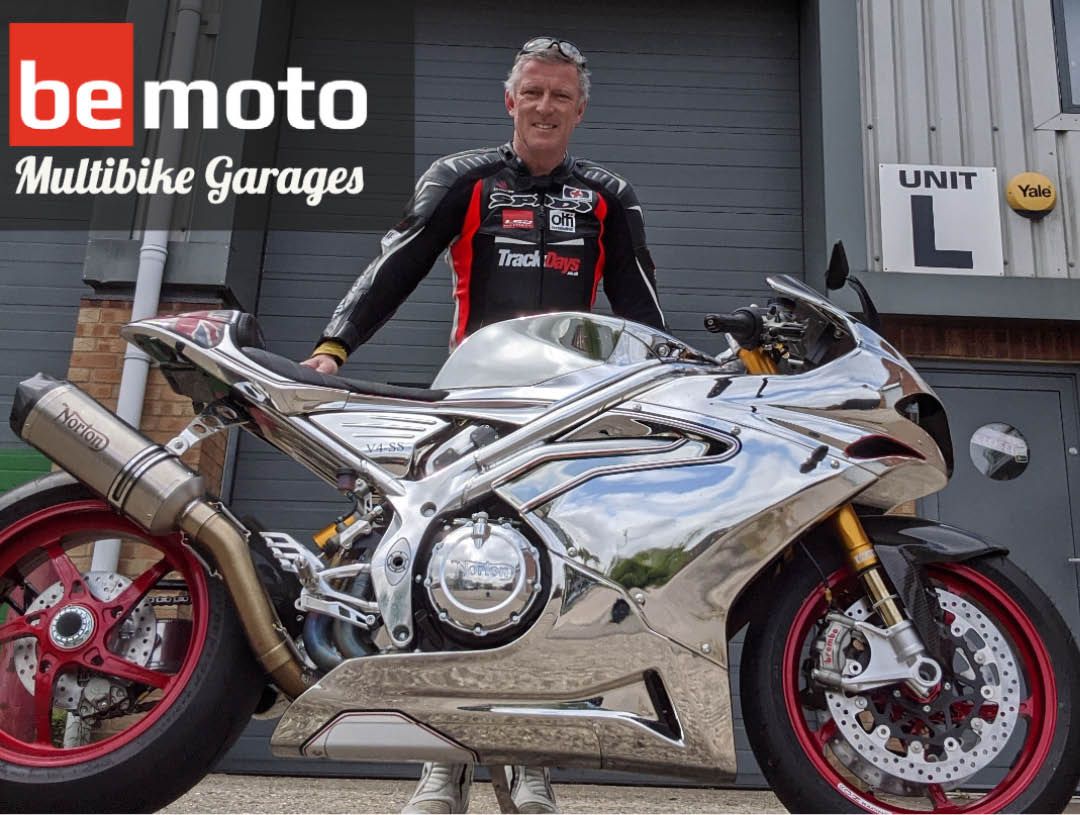 BeMoto Multi Bike Garage Banner: Andy with his chrome Norton V4SS