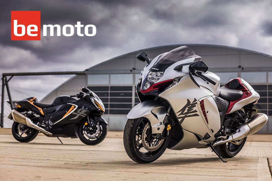 Pair of new 2021 Suzuki Hayabusa Motorbikes parked at an airfield