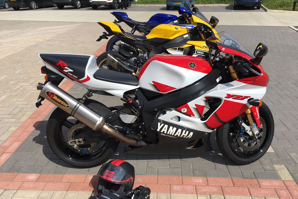 Yamaha YZF-R7 OW02 parked in car park promoting yamaha bike insurance