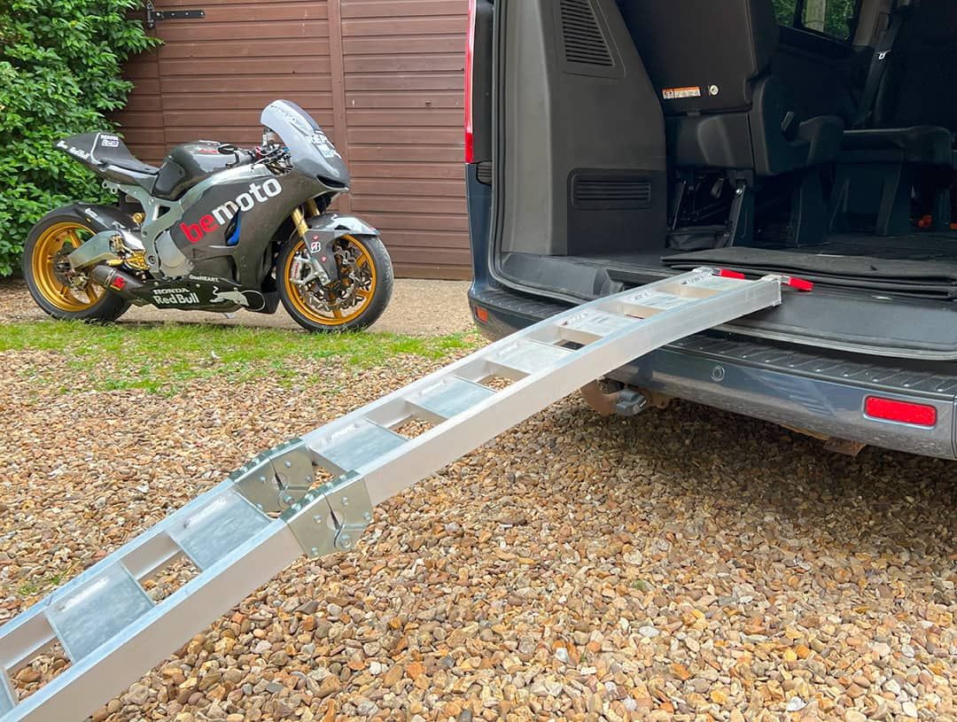 Race Transporter with a ramp for loading a motorcycle