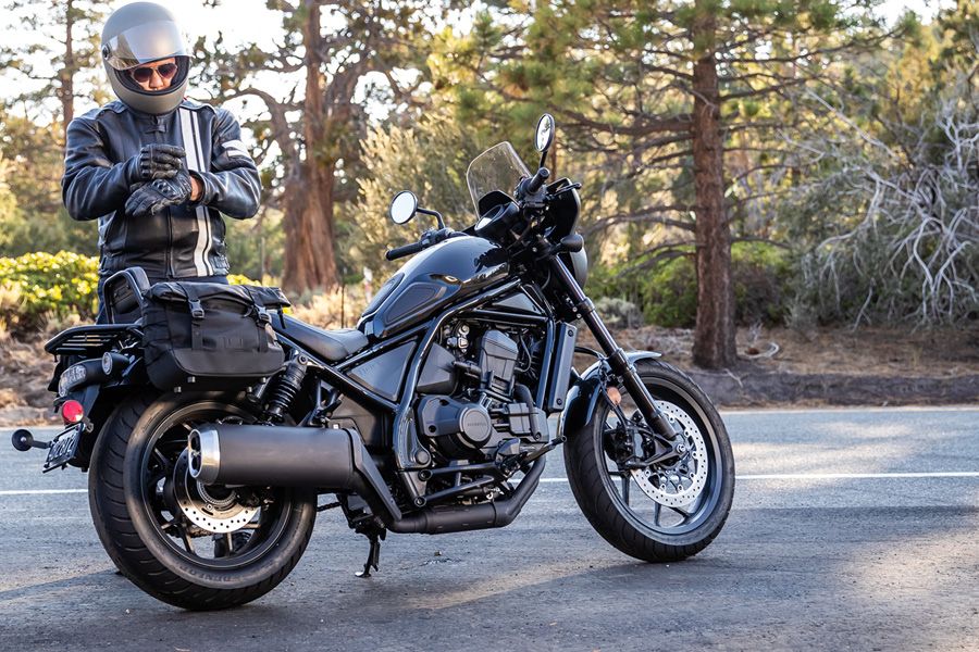 Honda CMX1100 Rebel with rider getting ready