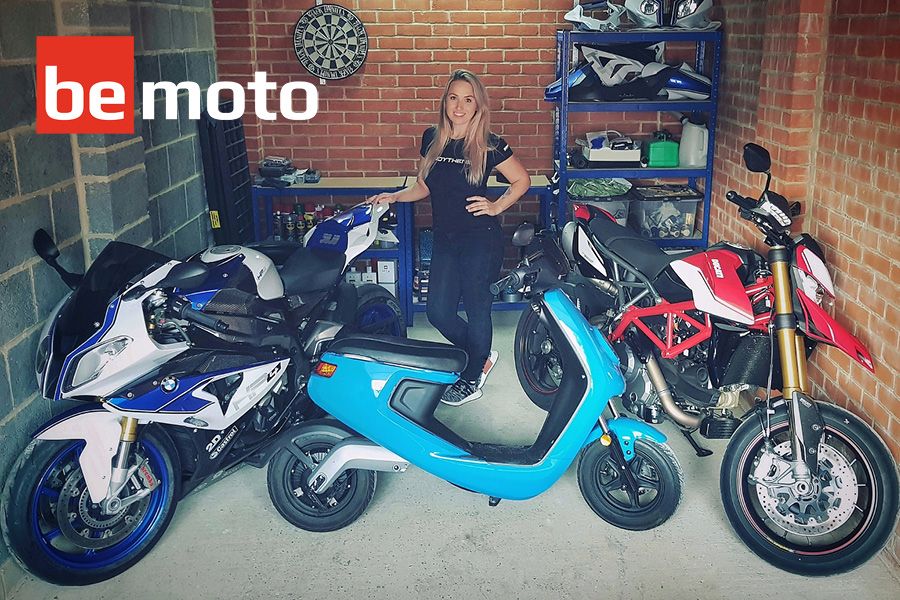 Jo Benz inside her multibike garage