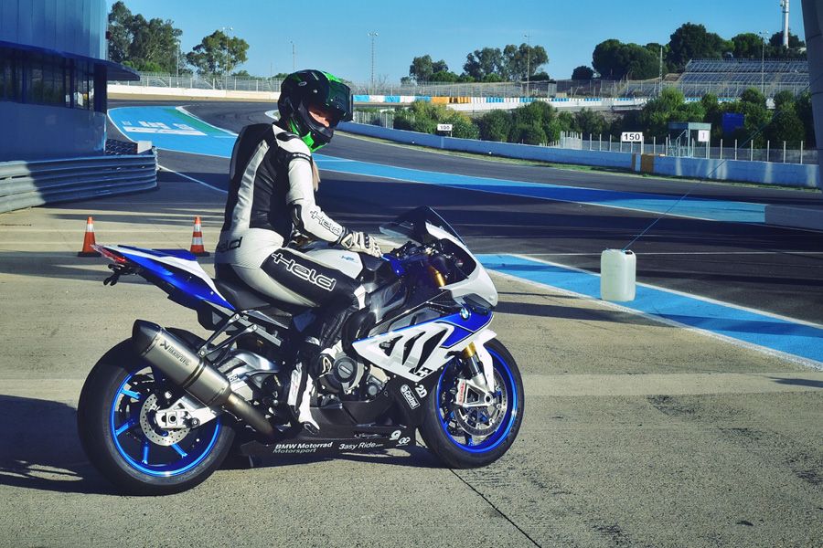 Joanna Benz on her BMW HP4 trackside