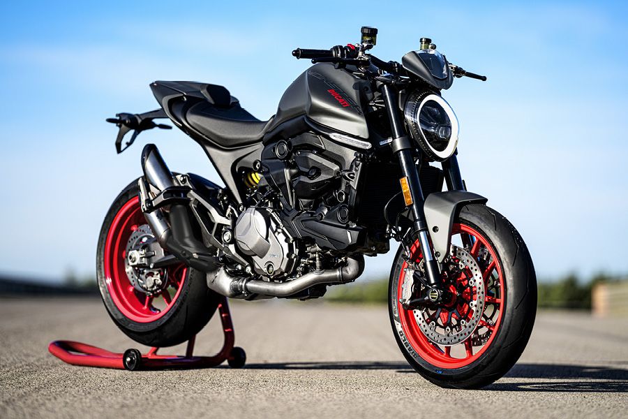 Ducati Monster 2021 model on paddock stand