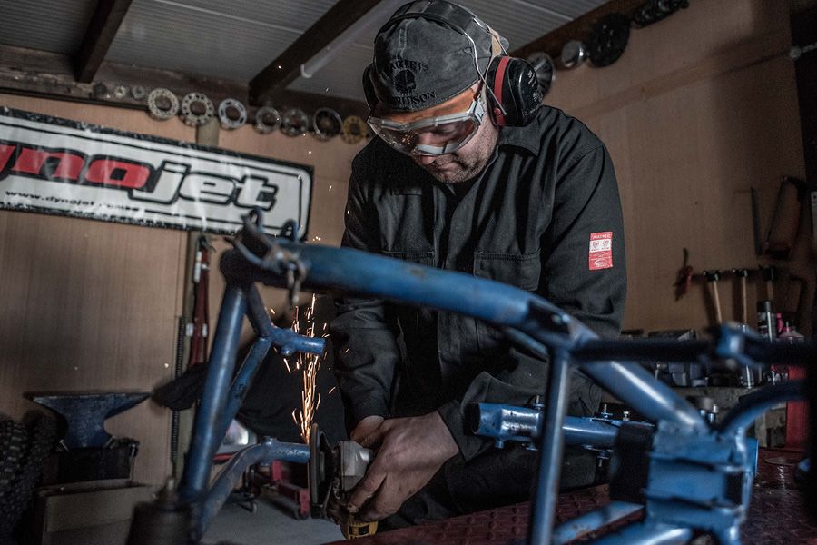 Chris Thorpe at work on the 700cc Megalodon