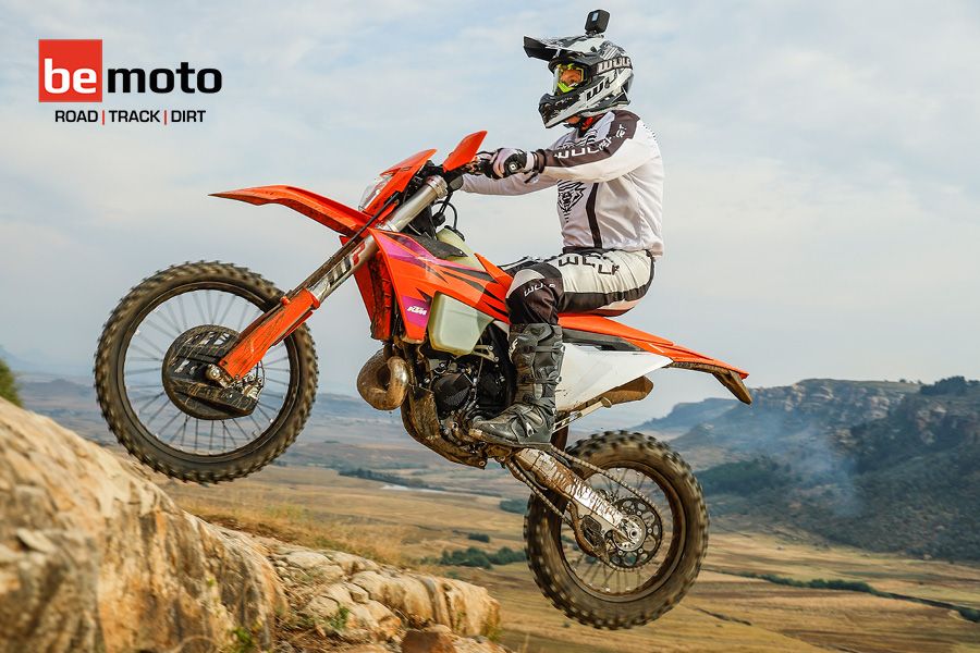 Sean Smith riding the new 2024 KTM EXC up hill in Africa