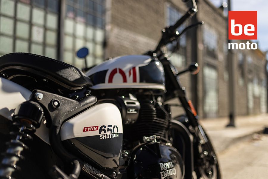 Close up of the Royal Enfield Shotgun 650 in White