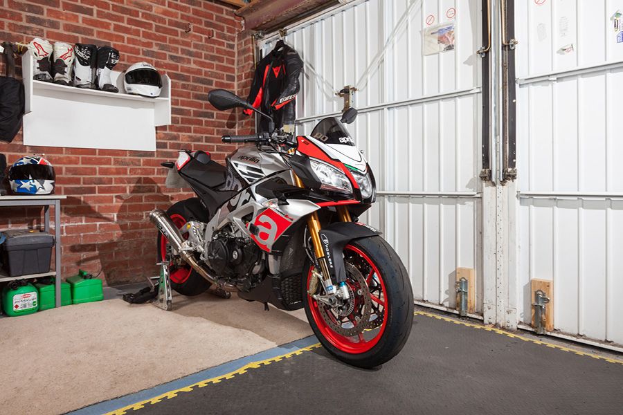 Laid up motorcycle in a garage