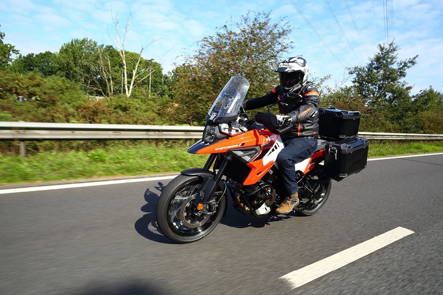 Suzuki V-Strom 1050 XT riding on street