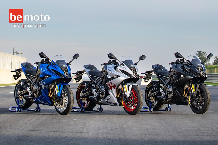 Suzuki GSX-8R range in various colours lined up side by side