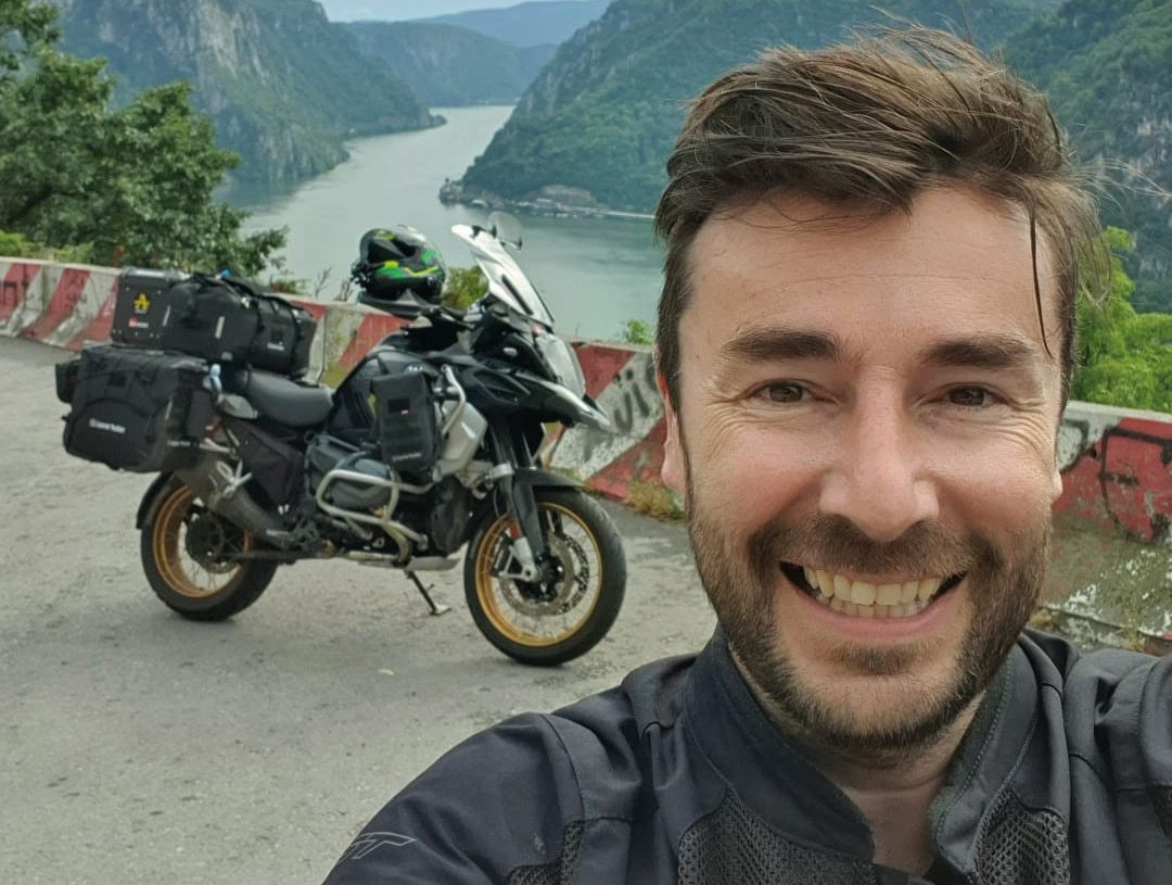 Chris Eades aka Baron von Grumble touring with his BMW R1250GS motorbike