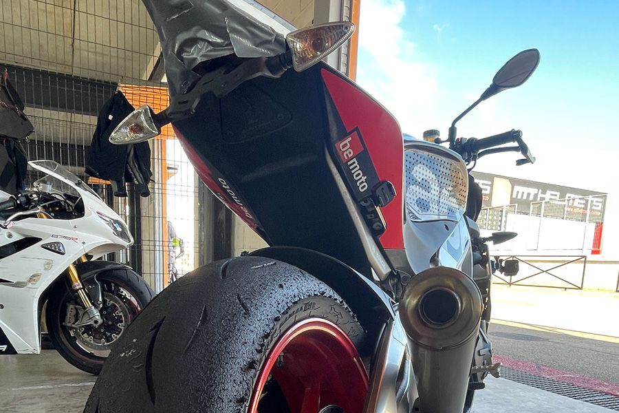 BeMoto stickers under the Tuono tail end