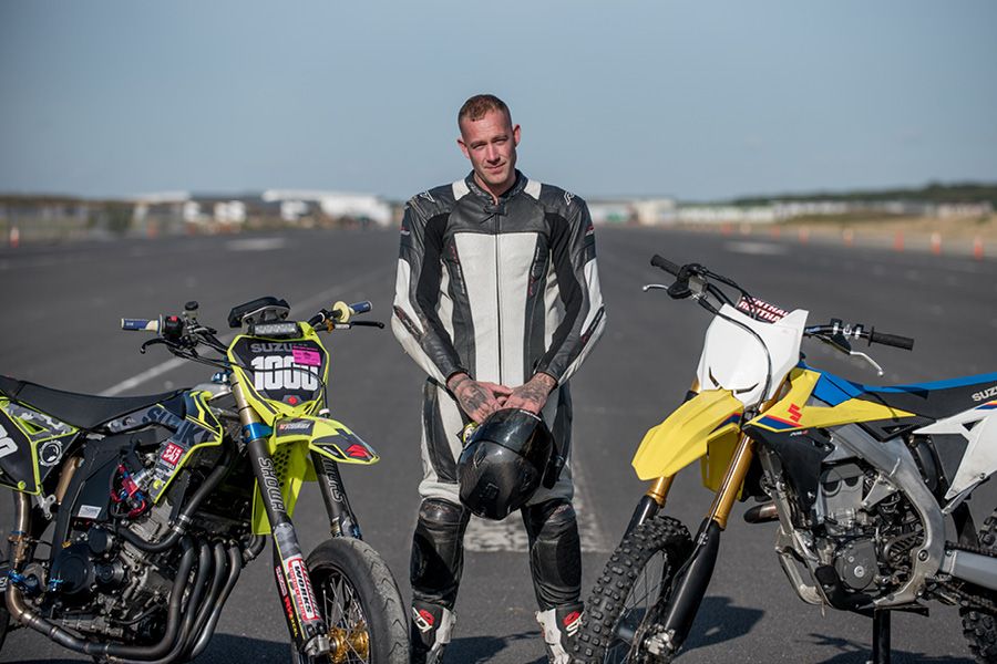 World Wheelie Champion Damo Hirst with the RM-Z1000