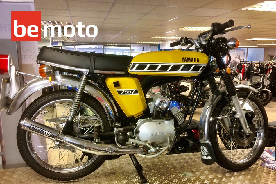 Yamaha F1SE in yellow at motorbike dealership