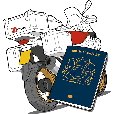 Image of a passport and a touring motorbike