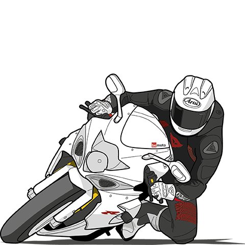 Guy riding a motorbike on track touching the ground with his knee. Track Day - BeMoto Motorbike Insurance Specialists