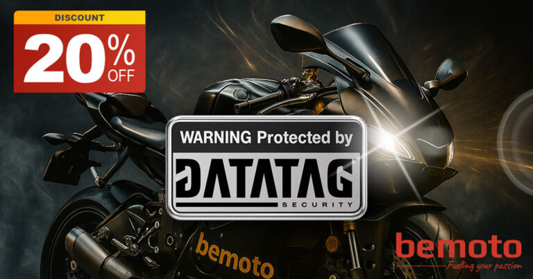 Save 20% on Datatag Motorbike Security systems in partnership with Motorbike Insurance Specialists Bemoto