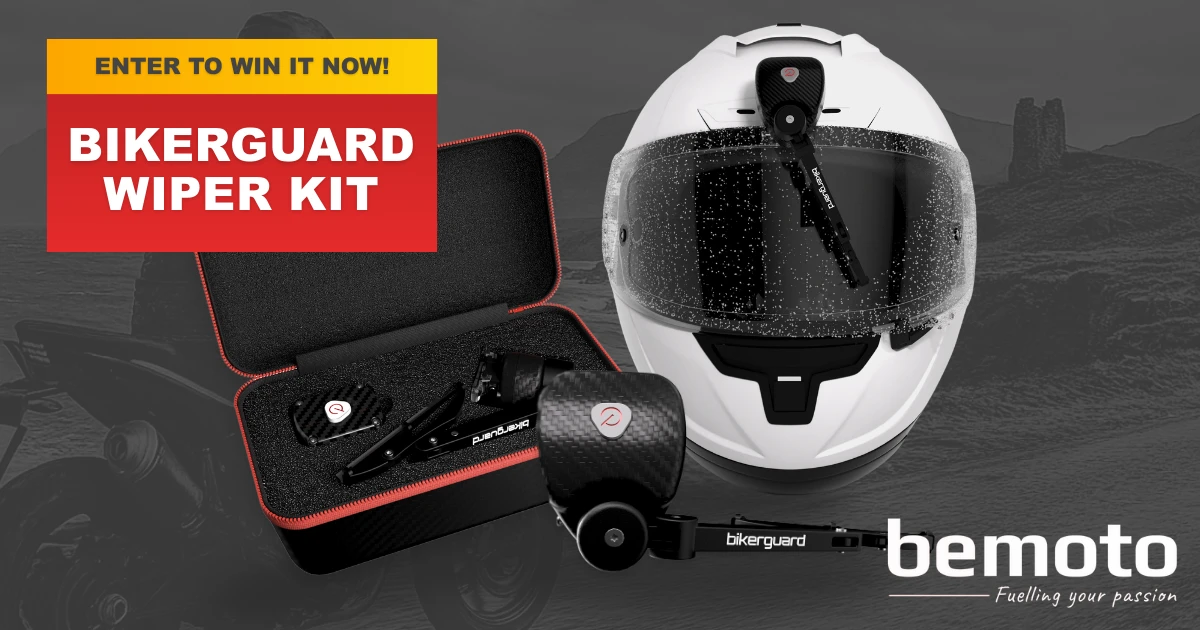 Win a Bikerguard wiper kit competition graphic for UK motorcyclists by Bemoto.