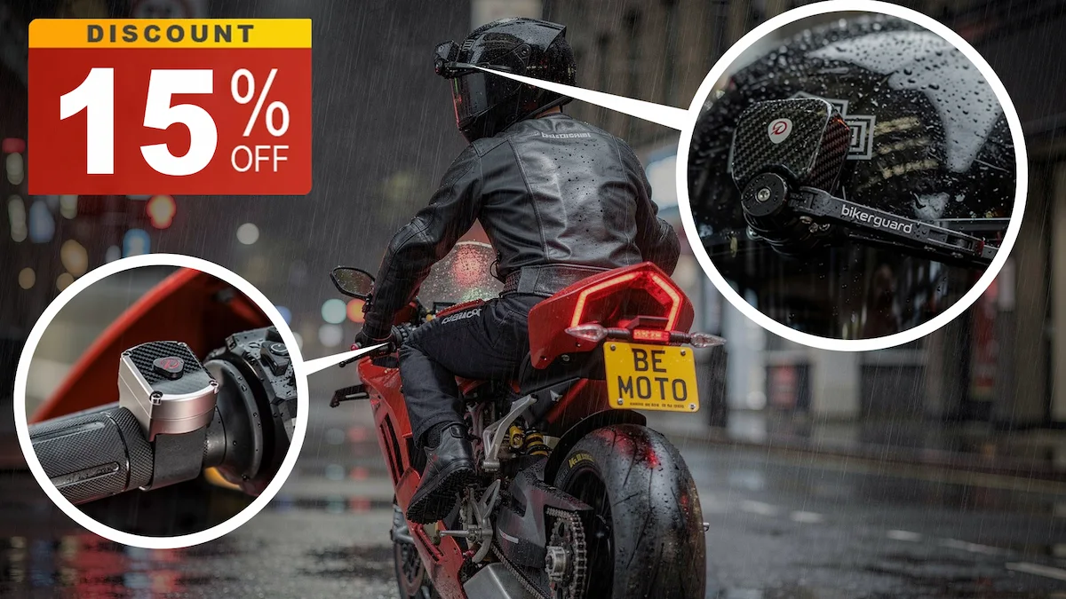 15% off Bikerguard rain defence system promotion for UK motorcyclists from Bemoto.