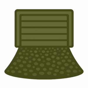 Illustration of a garage door with a gravel driveway in front, shown in a flat security-themed art style for a motorbike security blog.