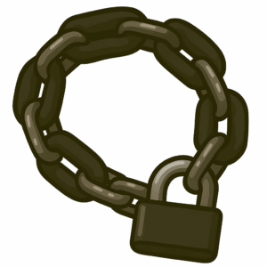 Heavy-duty motorbike security chain and padlock illustration, showcasing one of the key motorbike security essentials used to deter theft through strong physical protection.