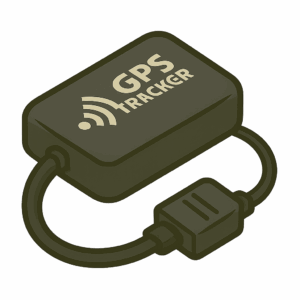 Motorbike GPS tracker illustration showing a compact wired tracking unit, used as a motorbike security essential for real-time location monitoring and theft recovery.